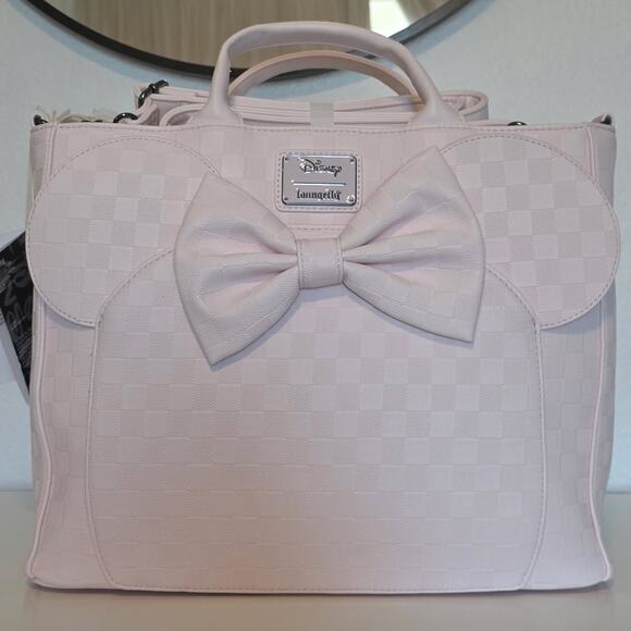 Loungefly Disney Minnie Mouse Tonal Checkered Ears Convertible Tote Bag | NWT main image 5